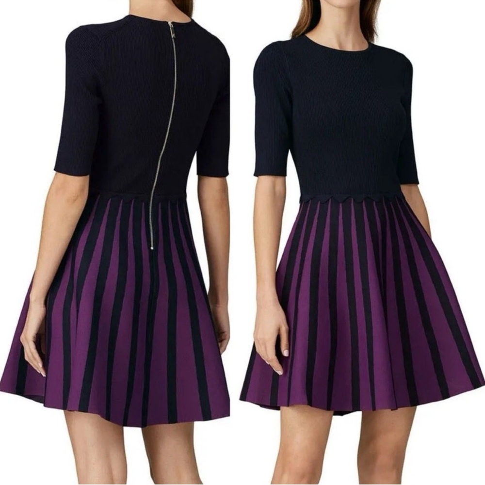 Ted Baker Black and Purple Fit-and-Flare Knit Dress